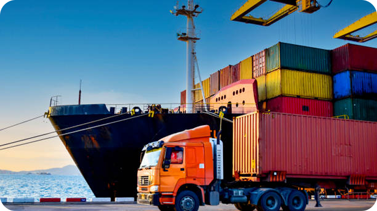 Container ship and truck